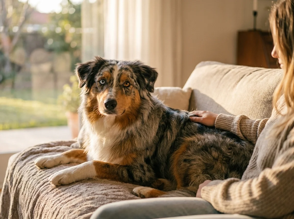 Australian Shepherd mit Besitzer
