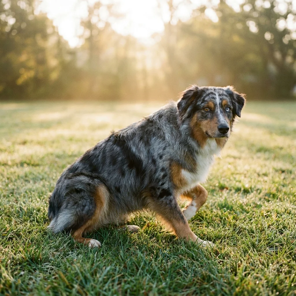 Australian Shepherd Erst zögert er, dann hinkt er