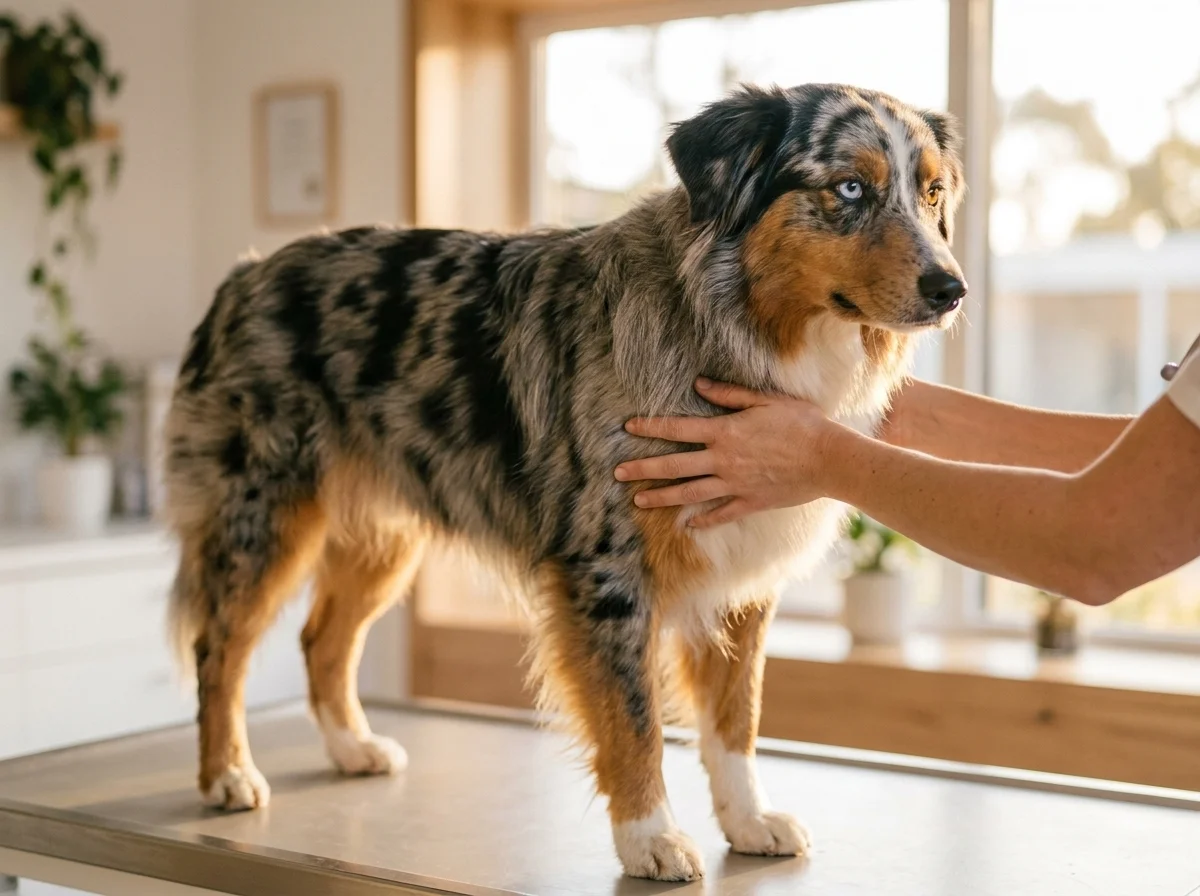 Australian Shepherd bei tierärztlicher Untersuchung