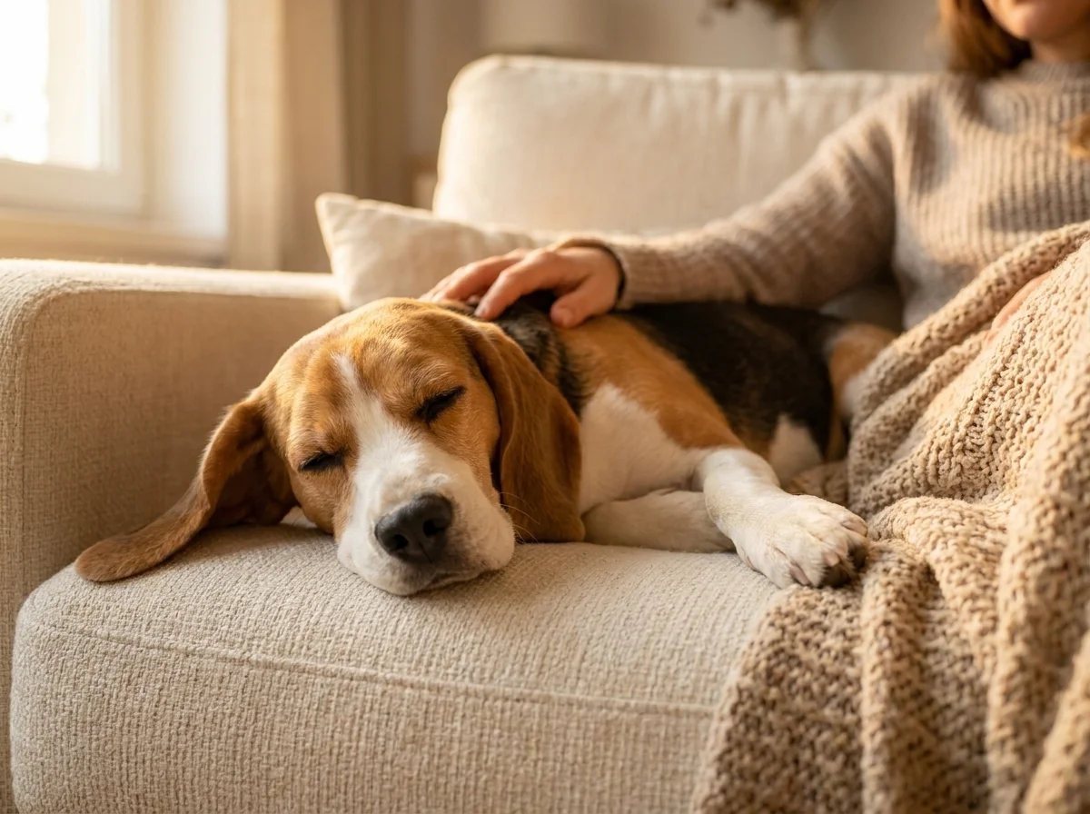 Beagle mit Besitzer