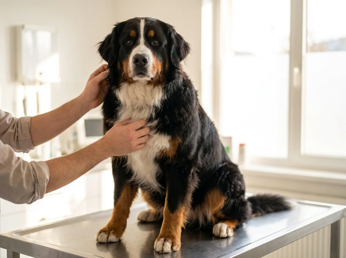 Berner Sennenhund bei tierärztlicher Untersuchung