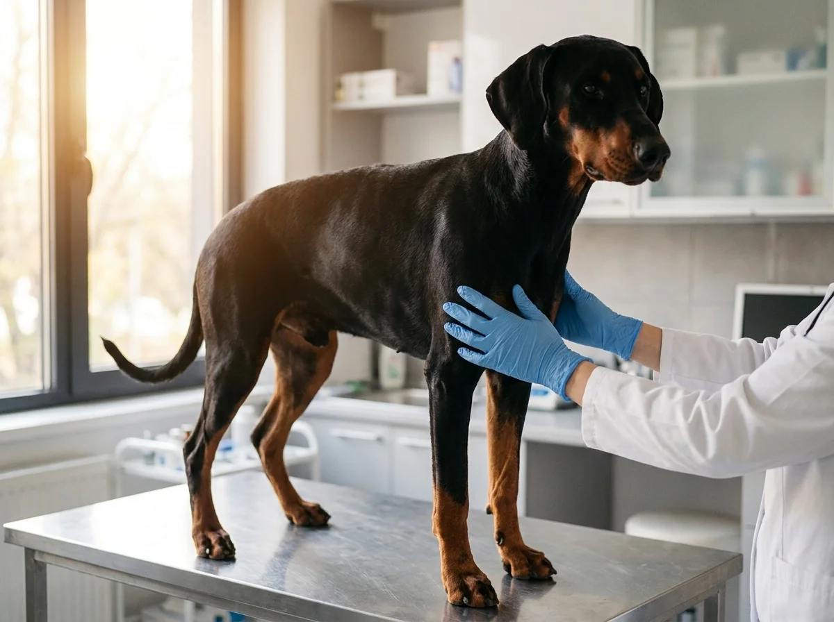 Dobermann bei tierärztlicher Untersuchung