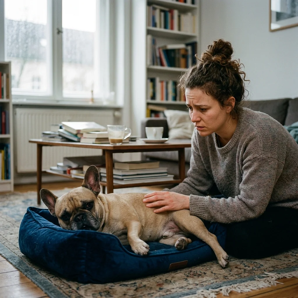 Französische Bulldogge Die Hautfalten im Gesicht entzünden sich