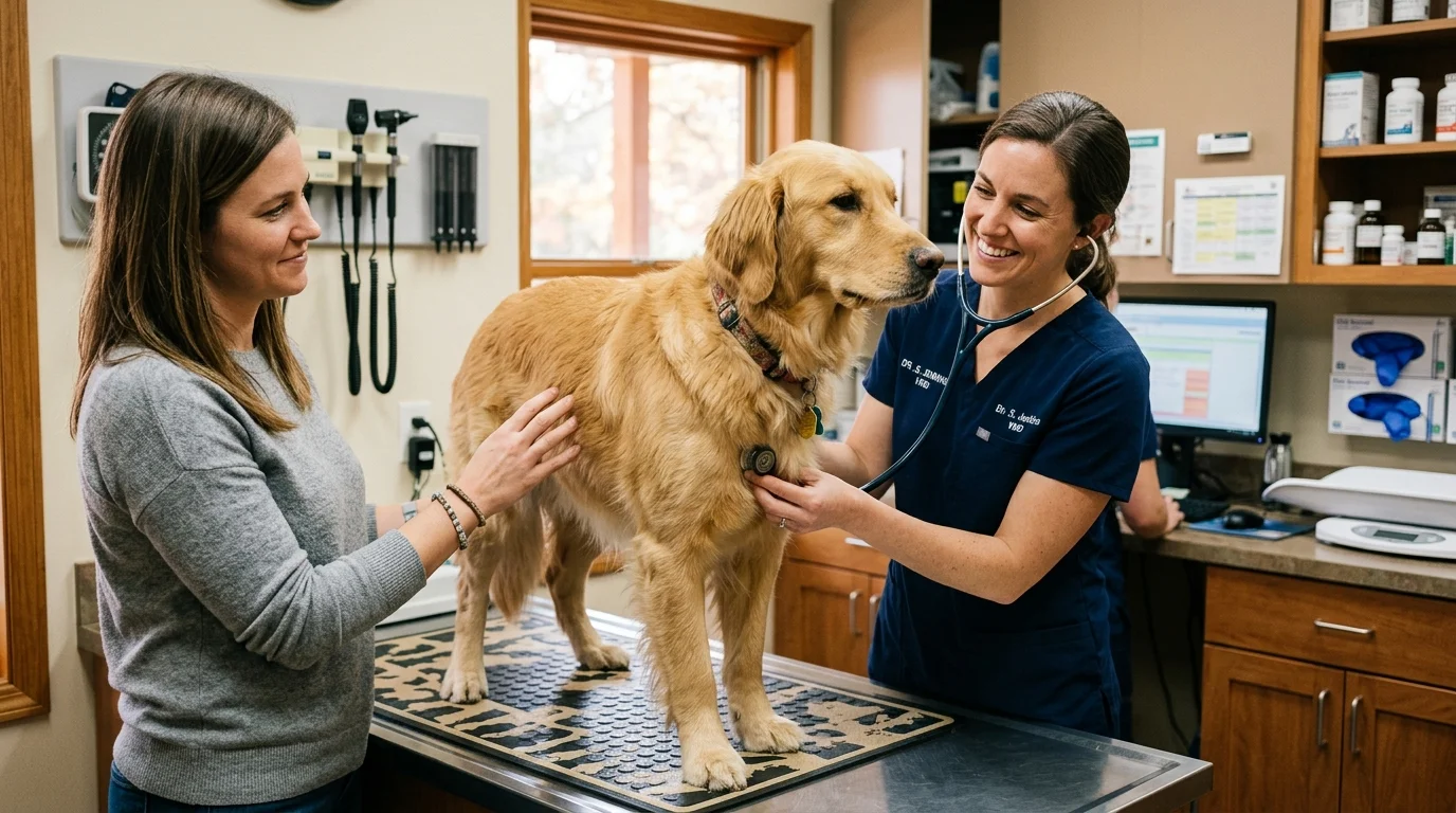 Golden Retriever bei tierärztlicher Untersuchung