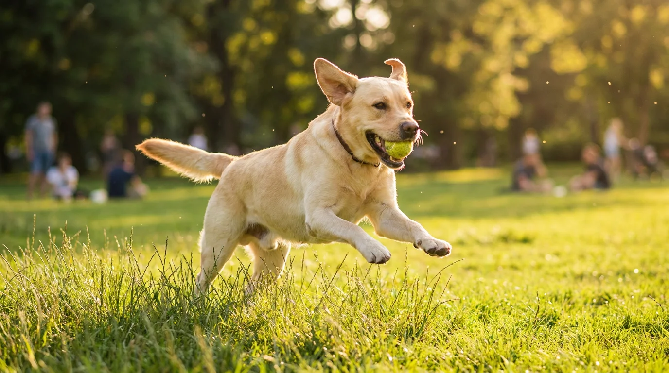 Labrador Retriever Ein Sprung, ein Knall