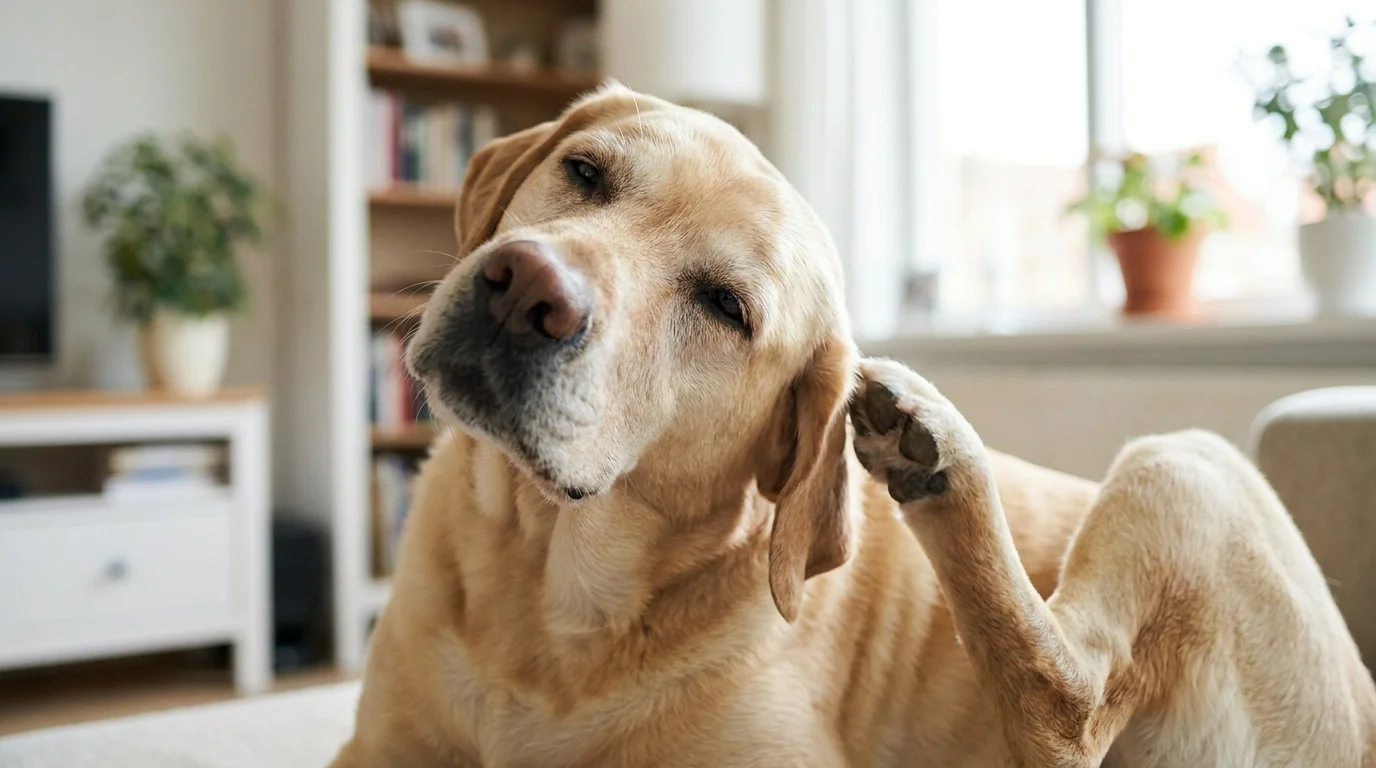 Labrador Retriever Schütteln, kratzen, Tierarzt