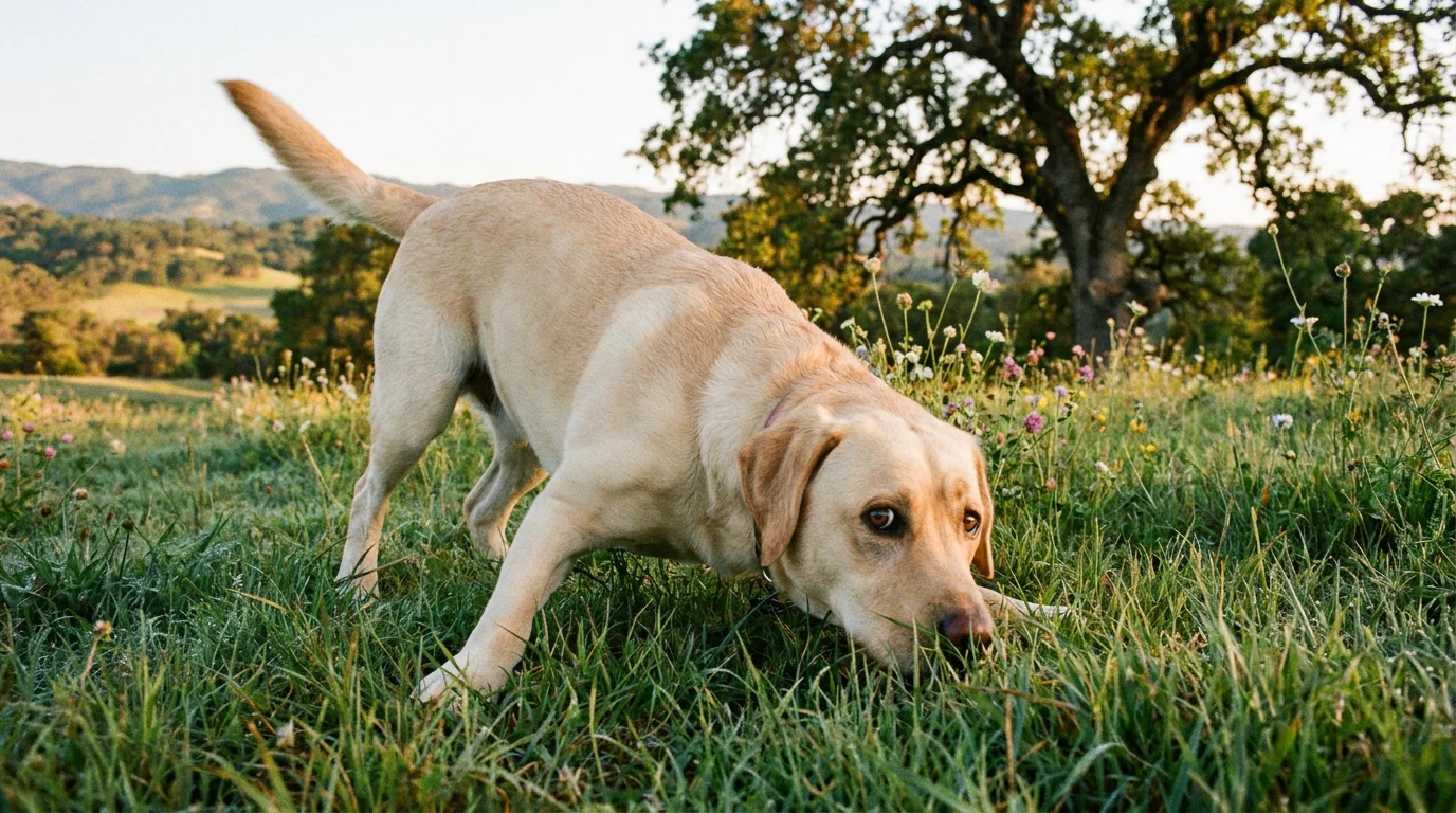 Labrador Retriever Er hat wieder was gefressen