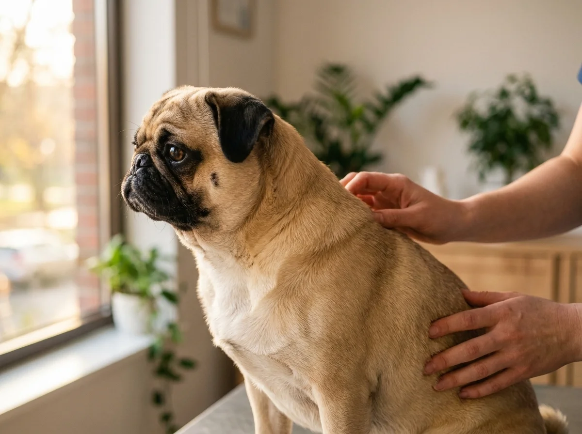 Mops bei tierärztlicher Untersuchung