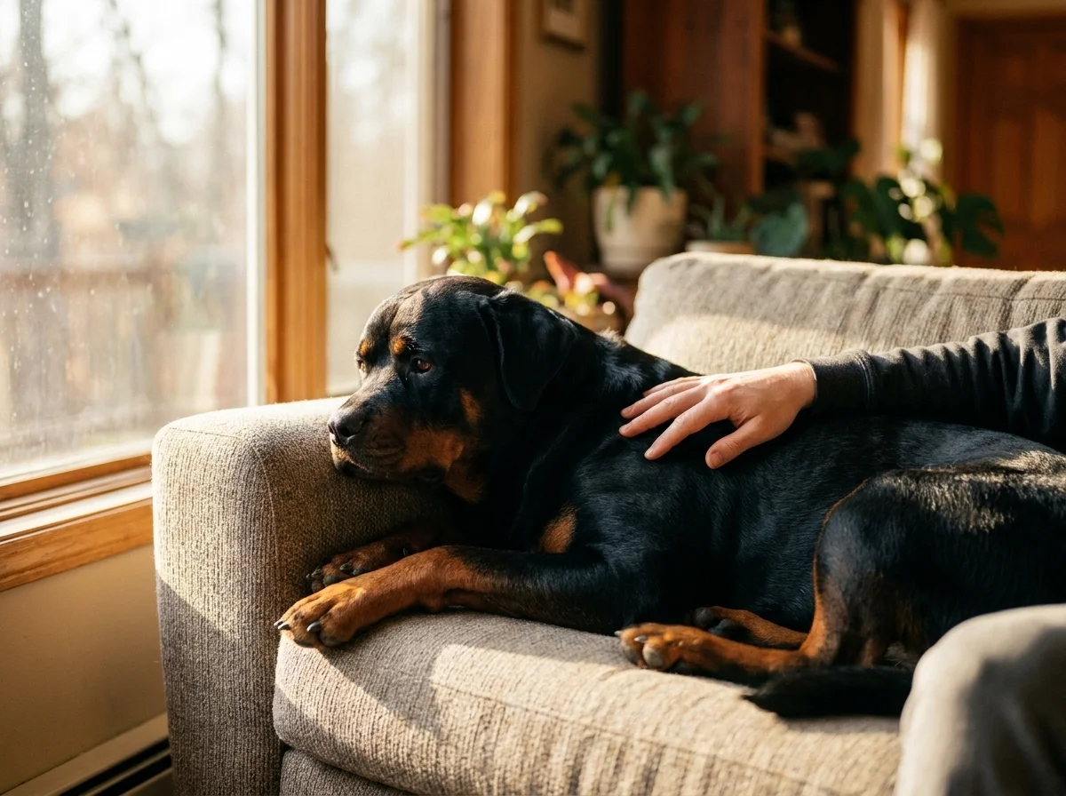 Rottweiler mit Besitzer