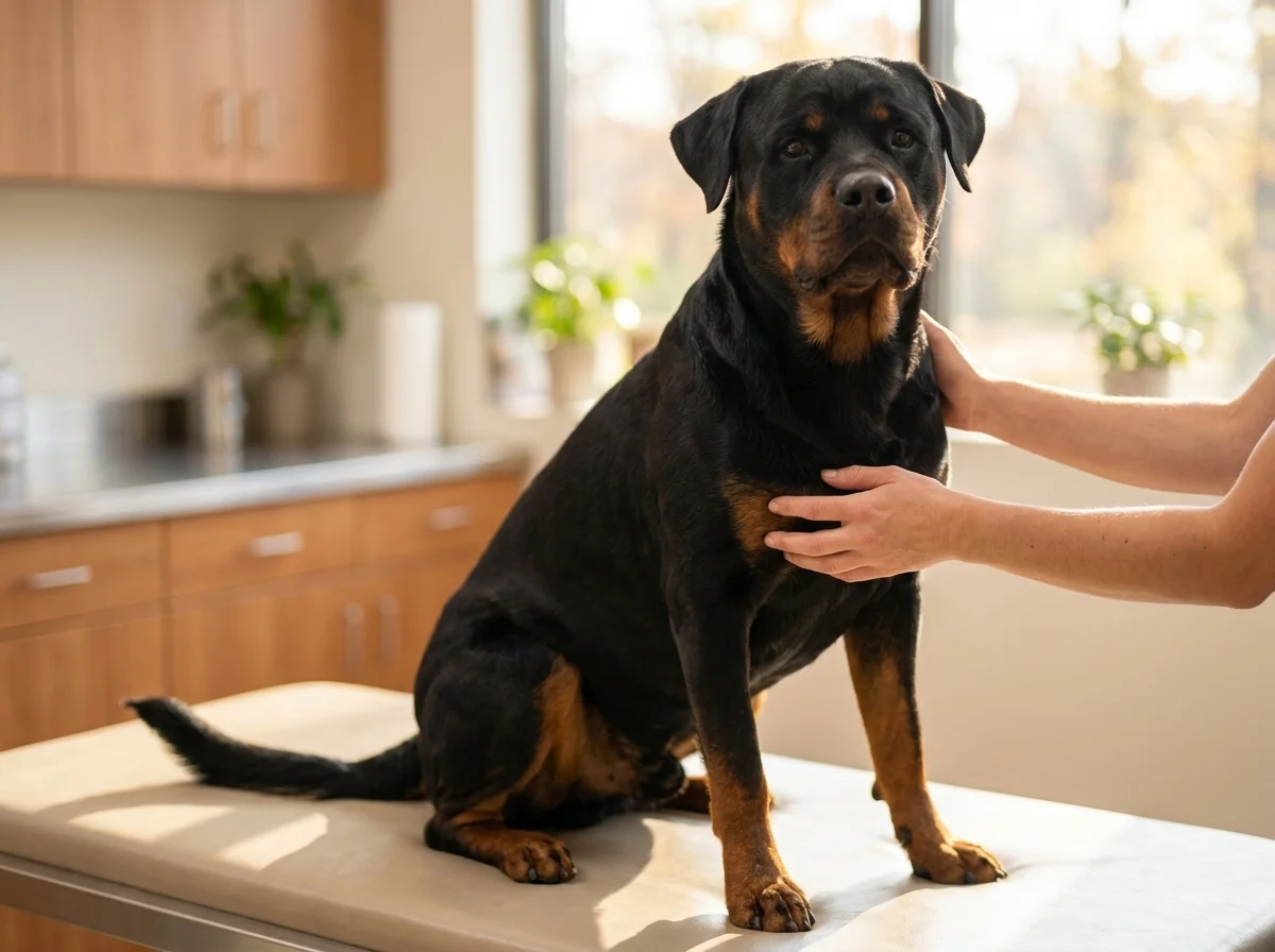 Rottweiler bei tierärztlicher Untersuchung