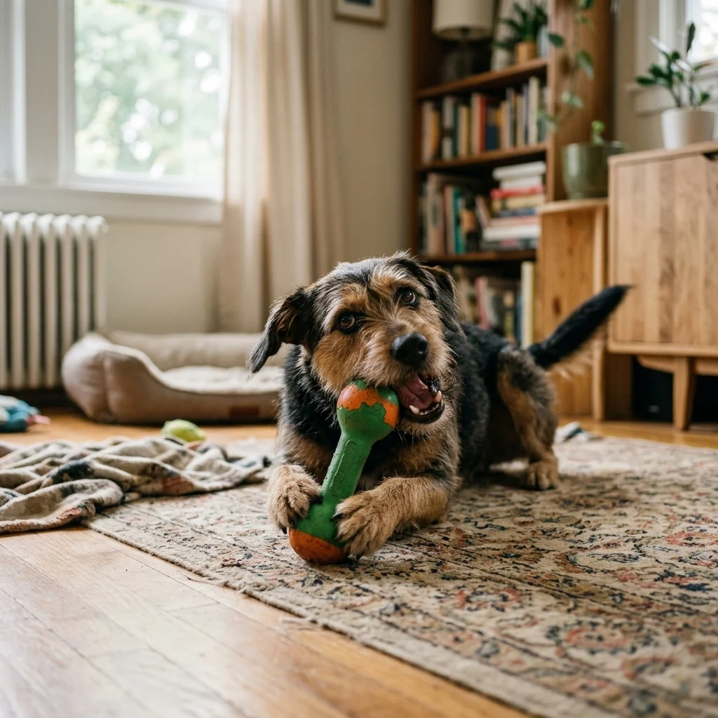 Hund spielt mit Spielzeug