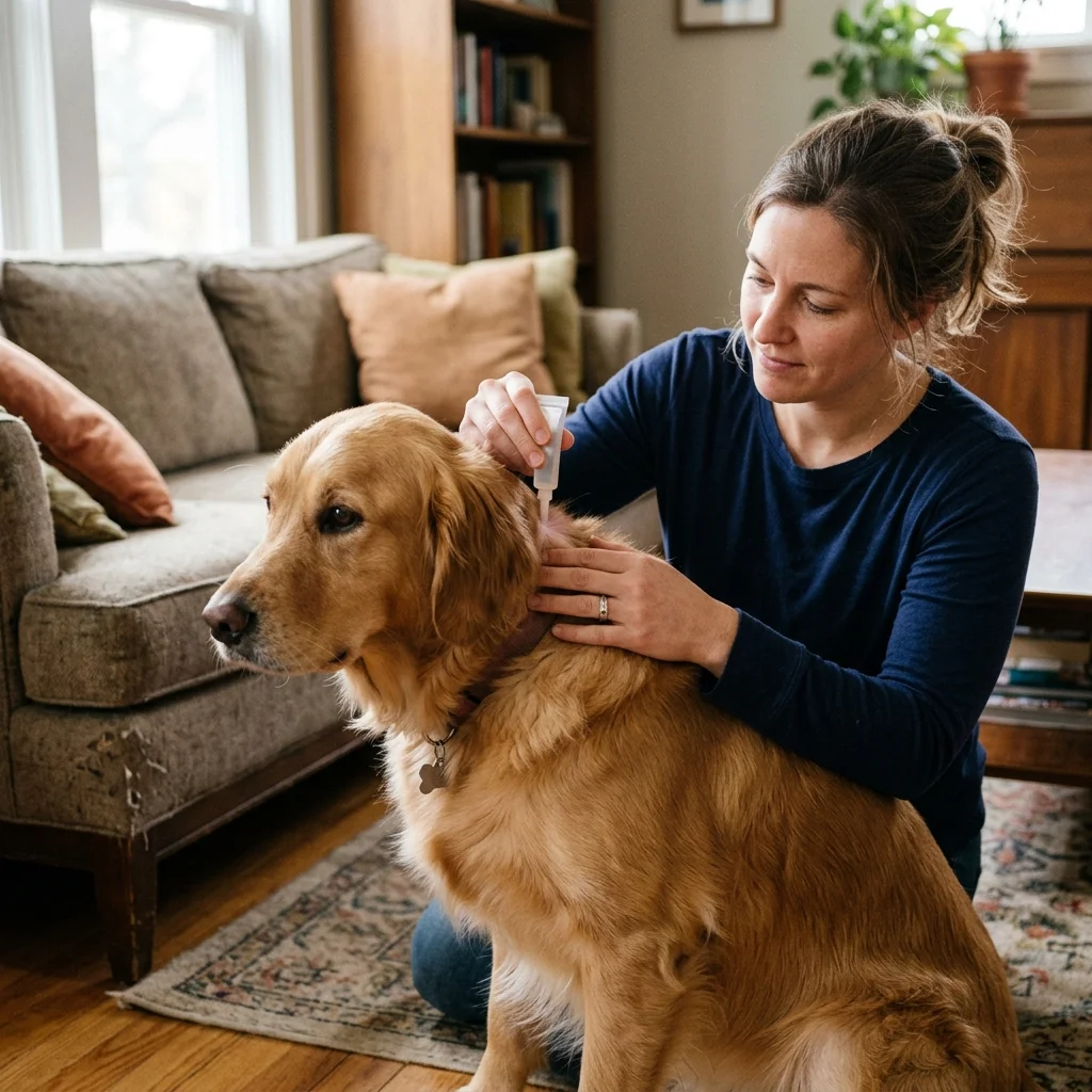 Hund wird gegen Parasiten behandelt