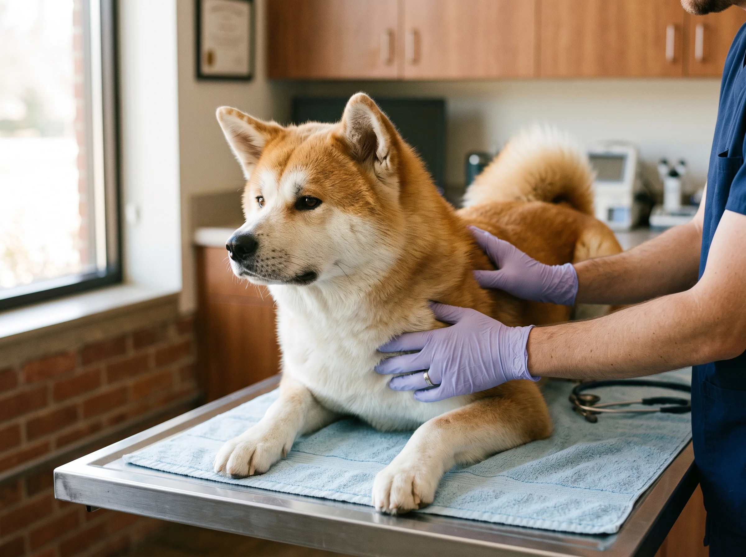 Akita bei tierärztlicher Untersuchung