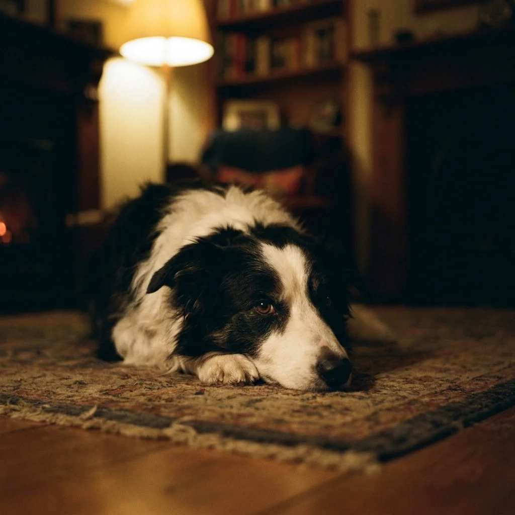 Border Collie Mitten in der Nacht der erste Anfall