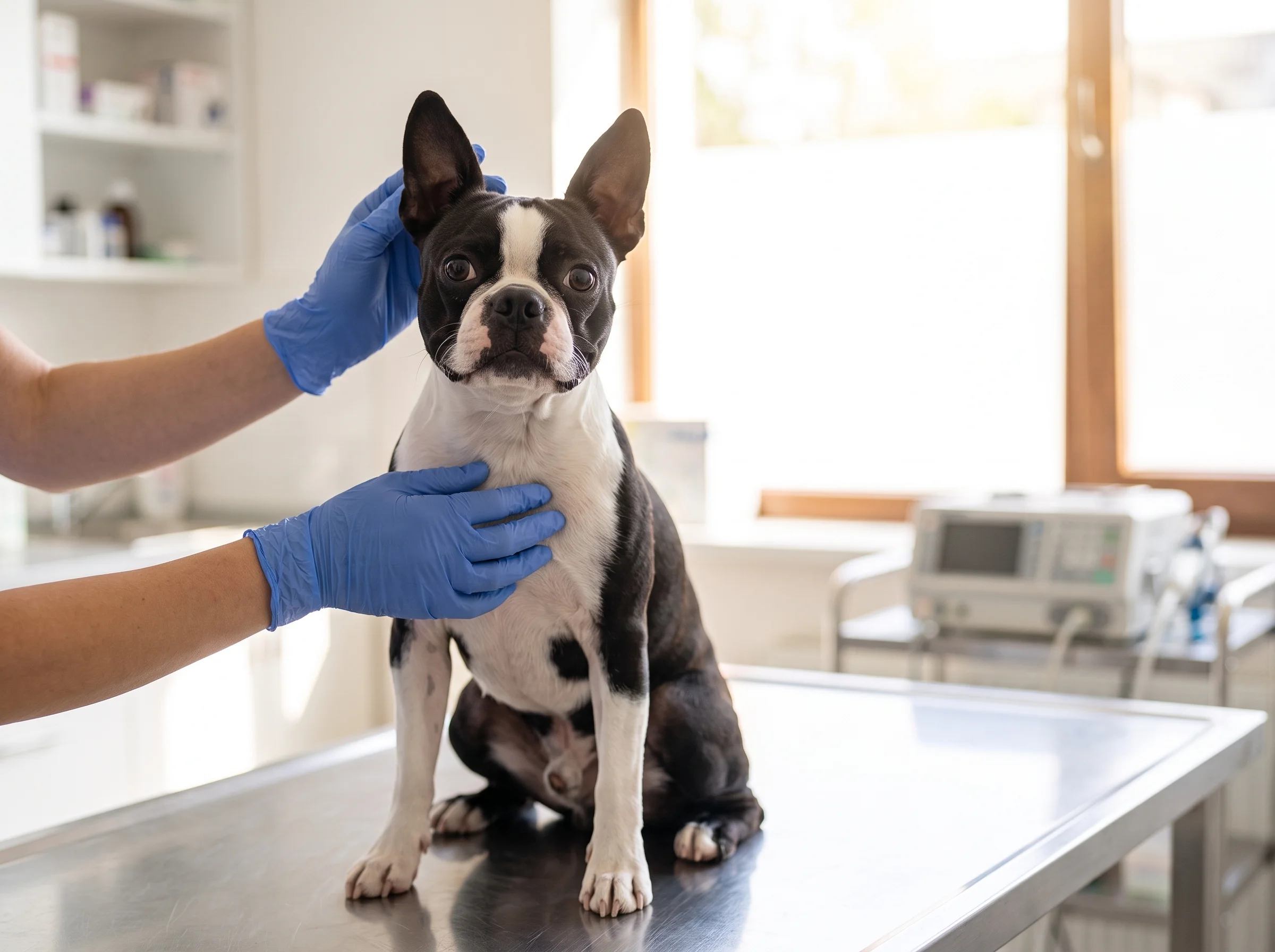 Boston Terrier bei tierärztlicher Untersuchung