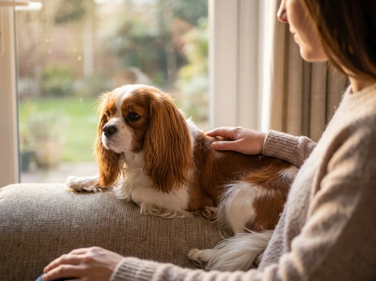 Cavalier King Charles Spaniel mit Besitzer