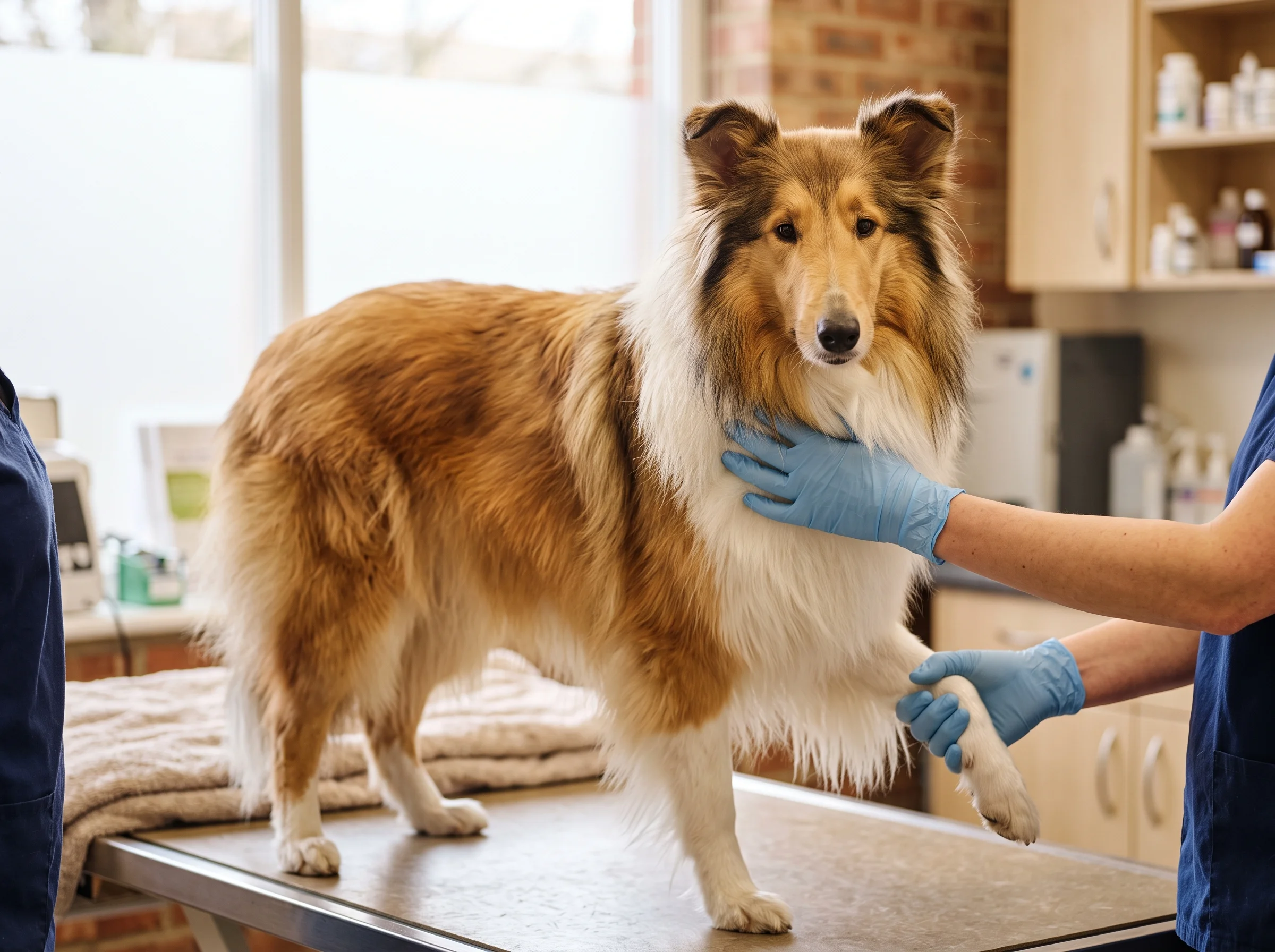 Collie (Langhaar) bei tierärztlicher Untersuchung