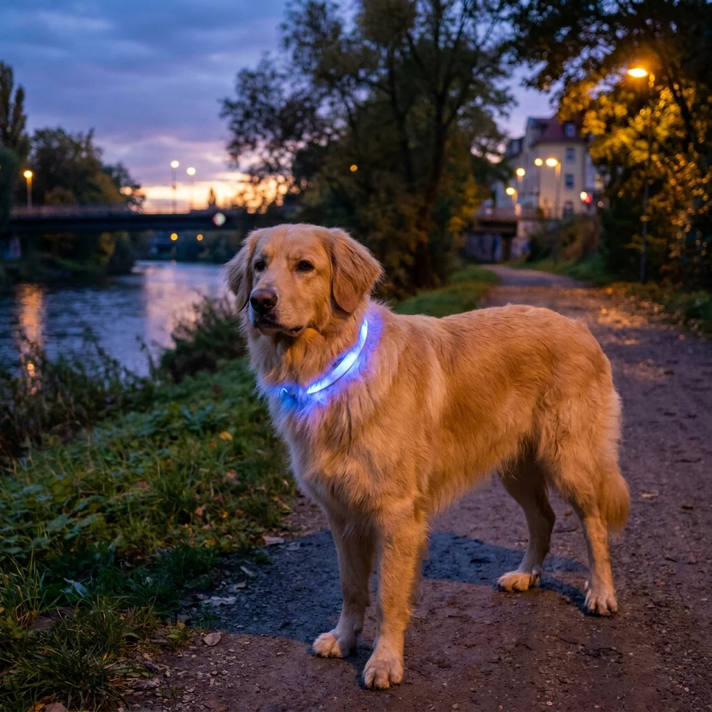 LED-Leuchthalsband für dunkle Uferwege