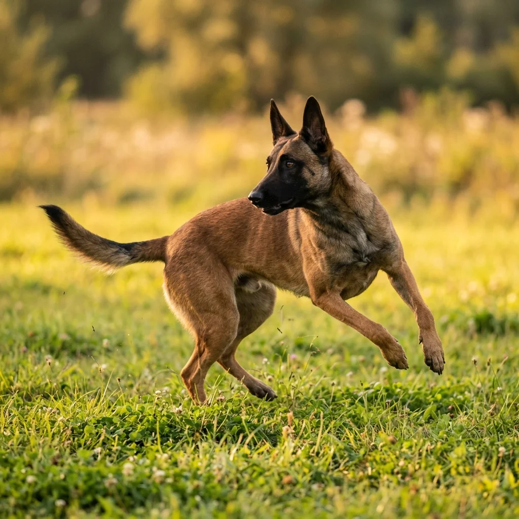 Belgischer Schäferhund (Malinois) Im vollen Lauf reißt das Knie