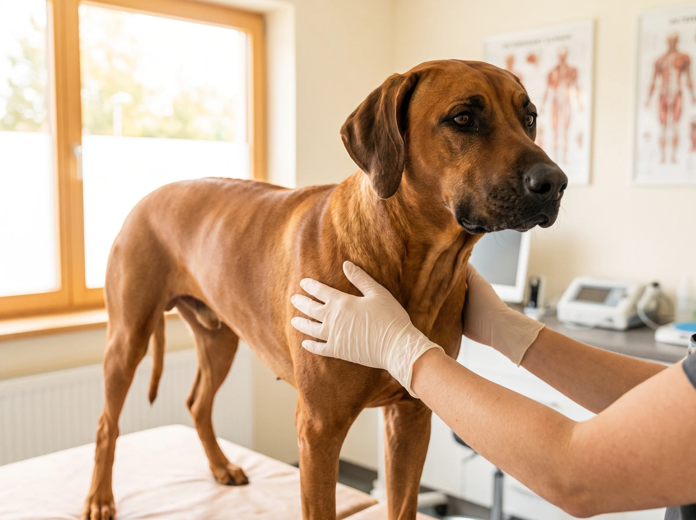 Rhodesian Ridgeback bei tierärztlicher Untersuchung