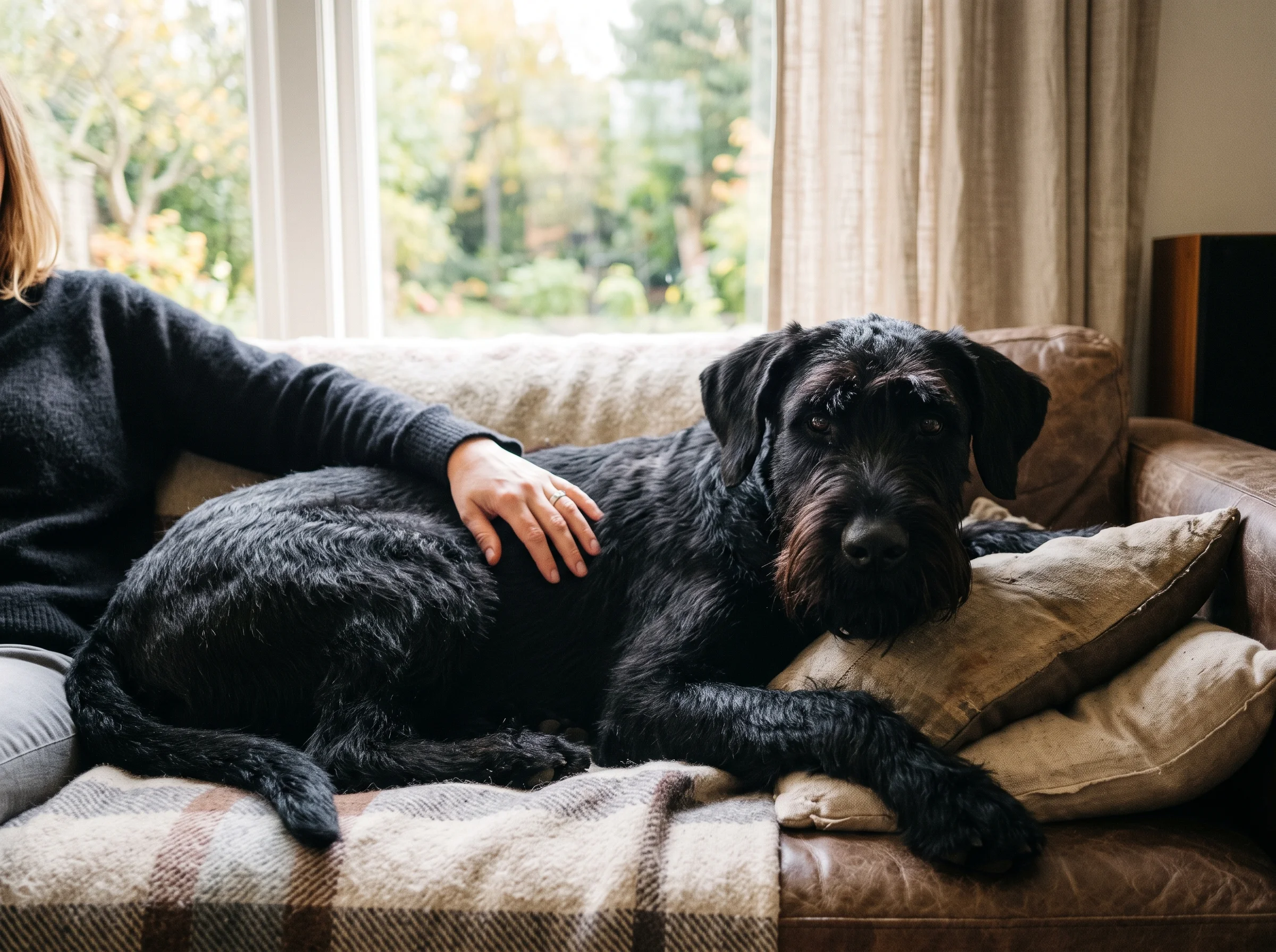 Riesenschnauzer mit Besitzer
