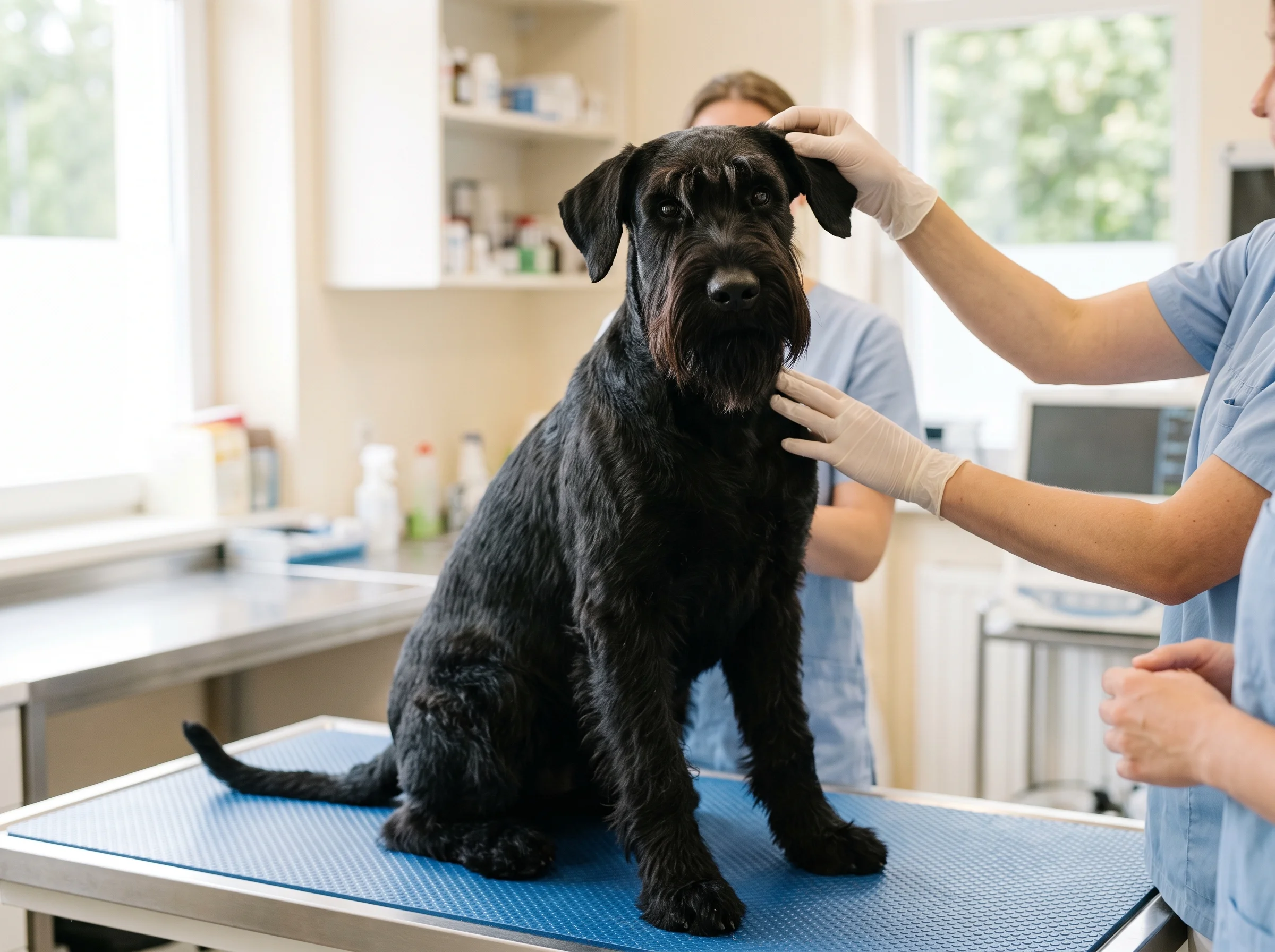 Riesenschnauzer bei tierärztlicher Untersuchung