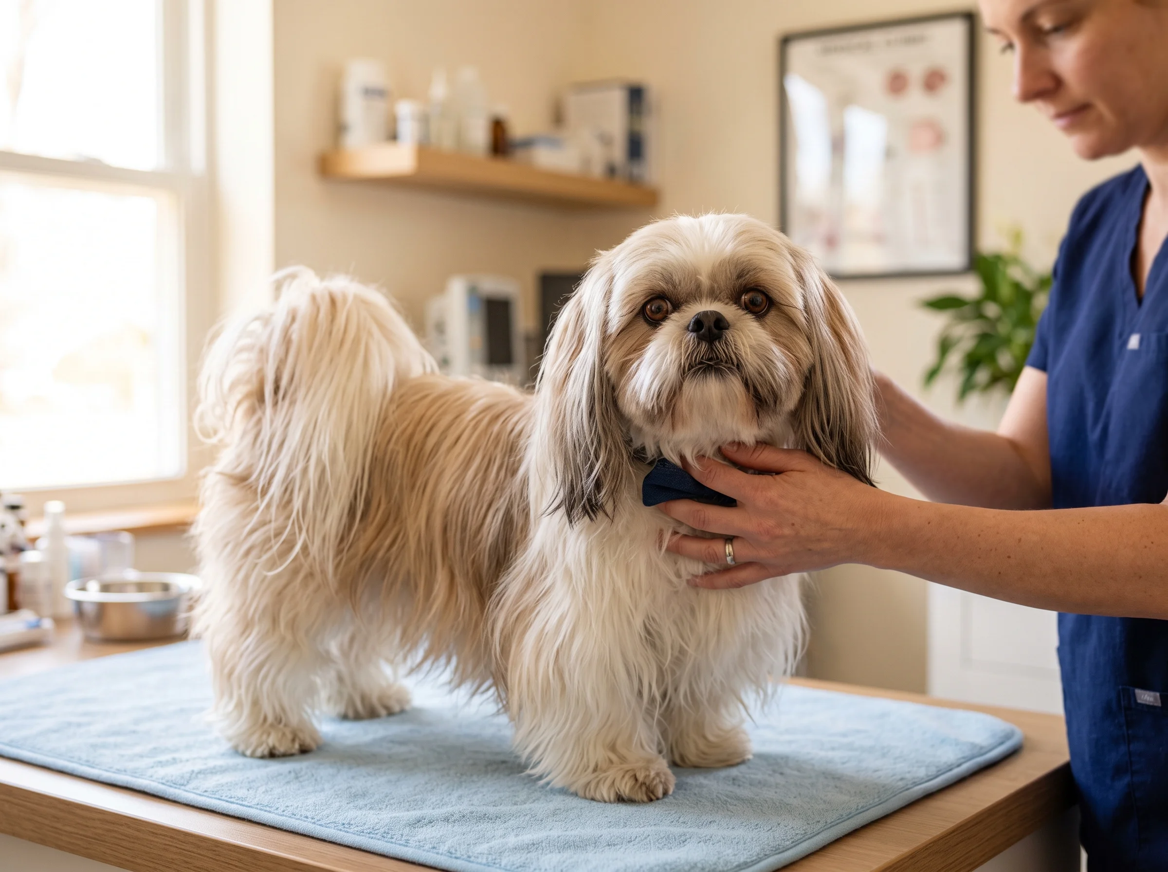Shih Tzu bei tierärztlicher Untersuchung