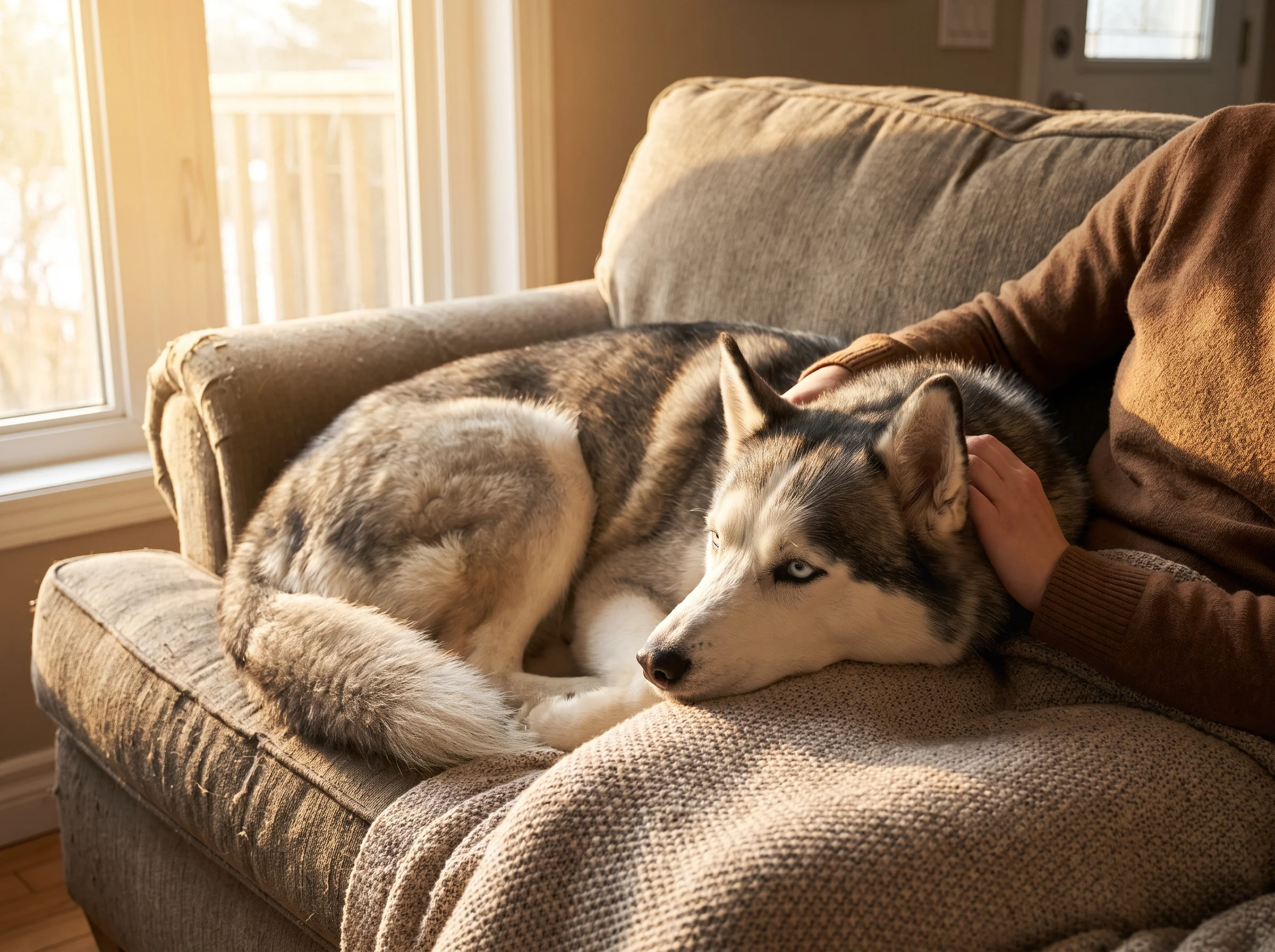 Sibirischer Husky mit Besitzer