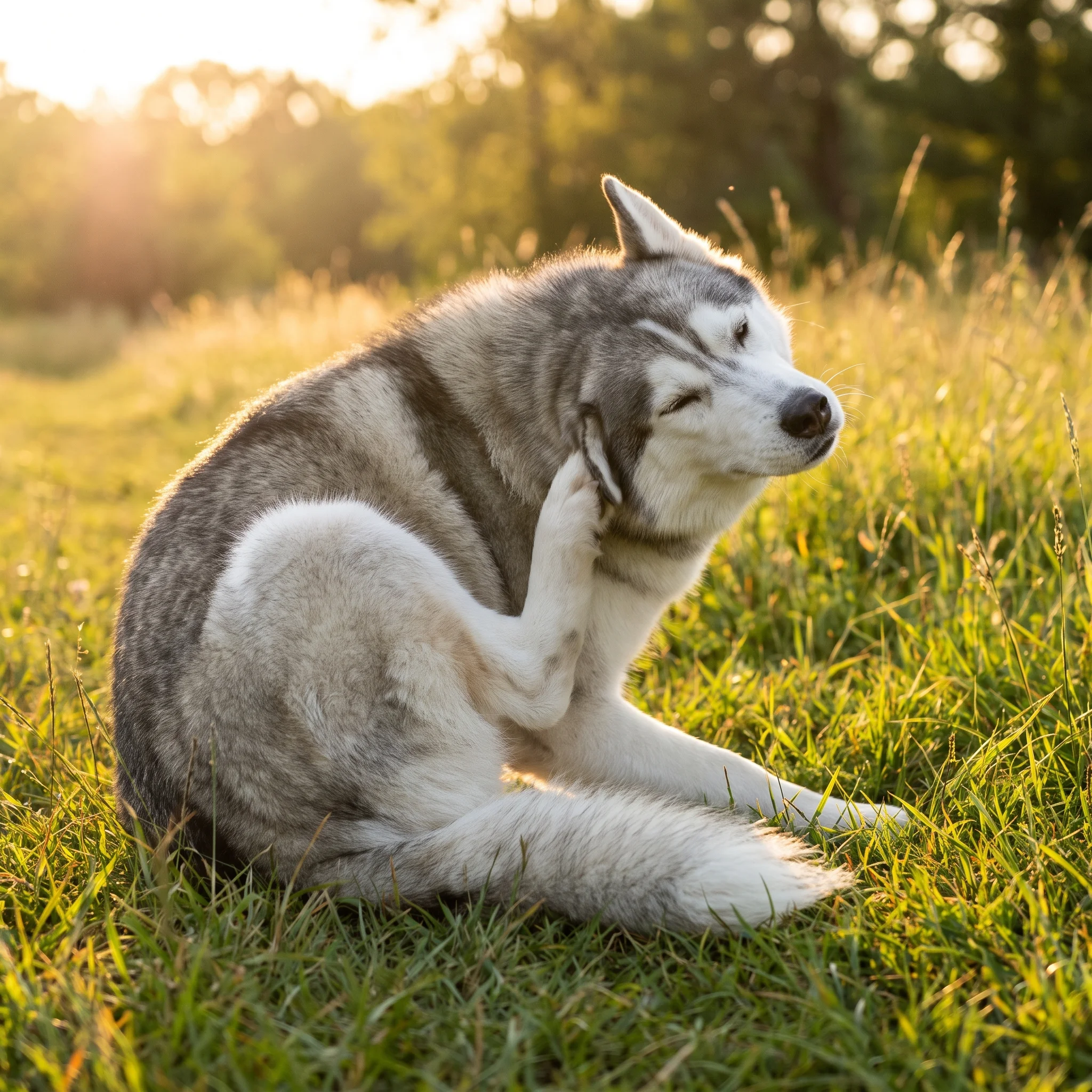 Sibirischer Husky Krusten an Fang und Augen