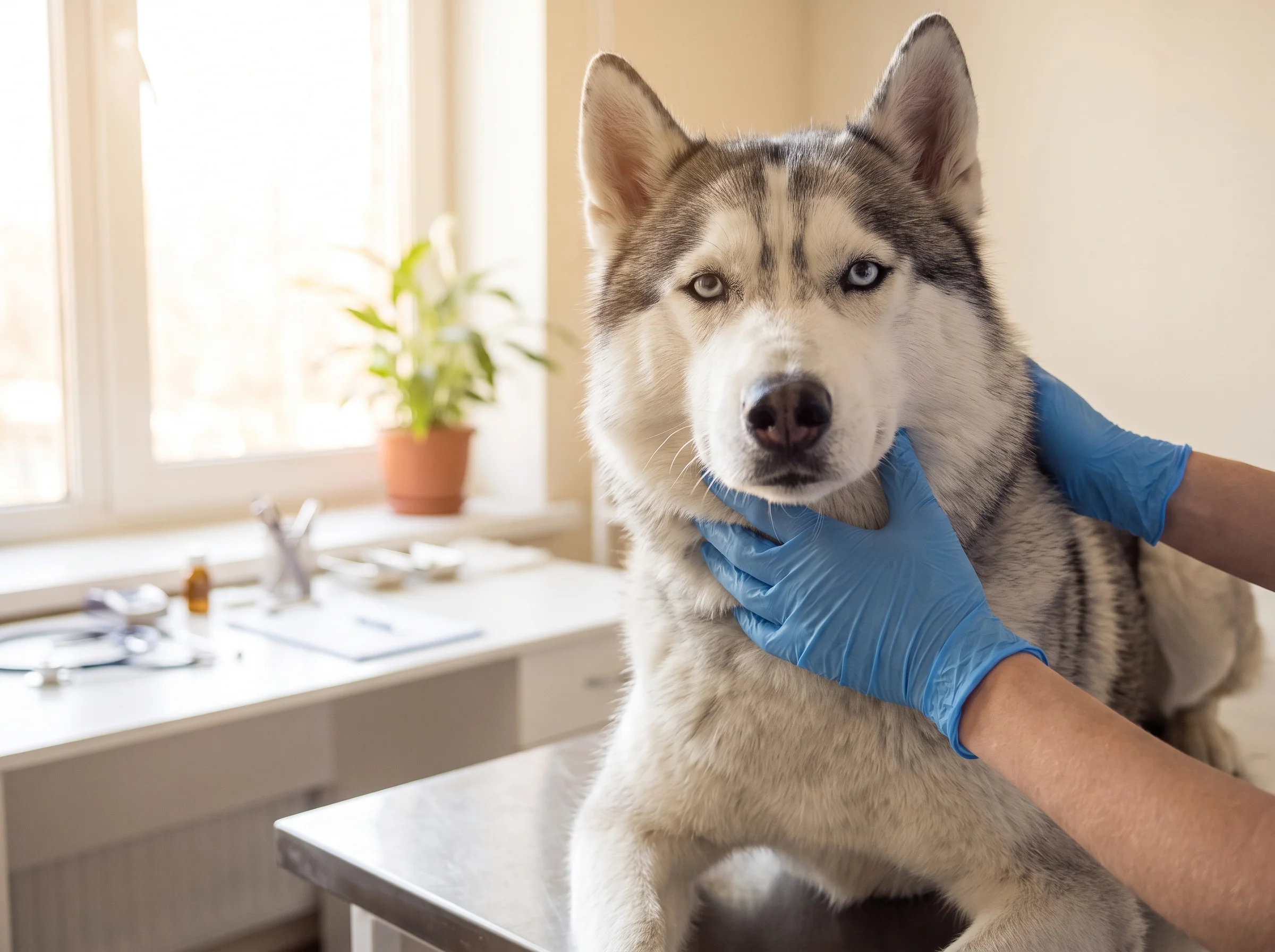 Sibirischer Husky bei tierärztlicher Untersuchung