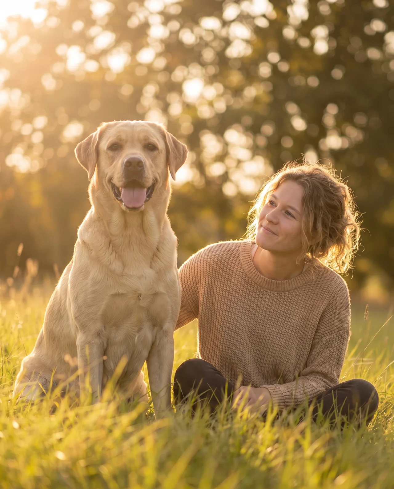 Hund mit Besitzerin im Freien