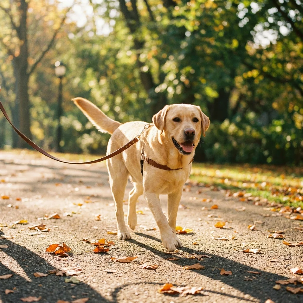 Labrador an der Leine im Park