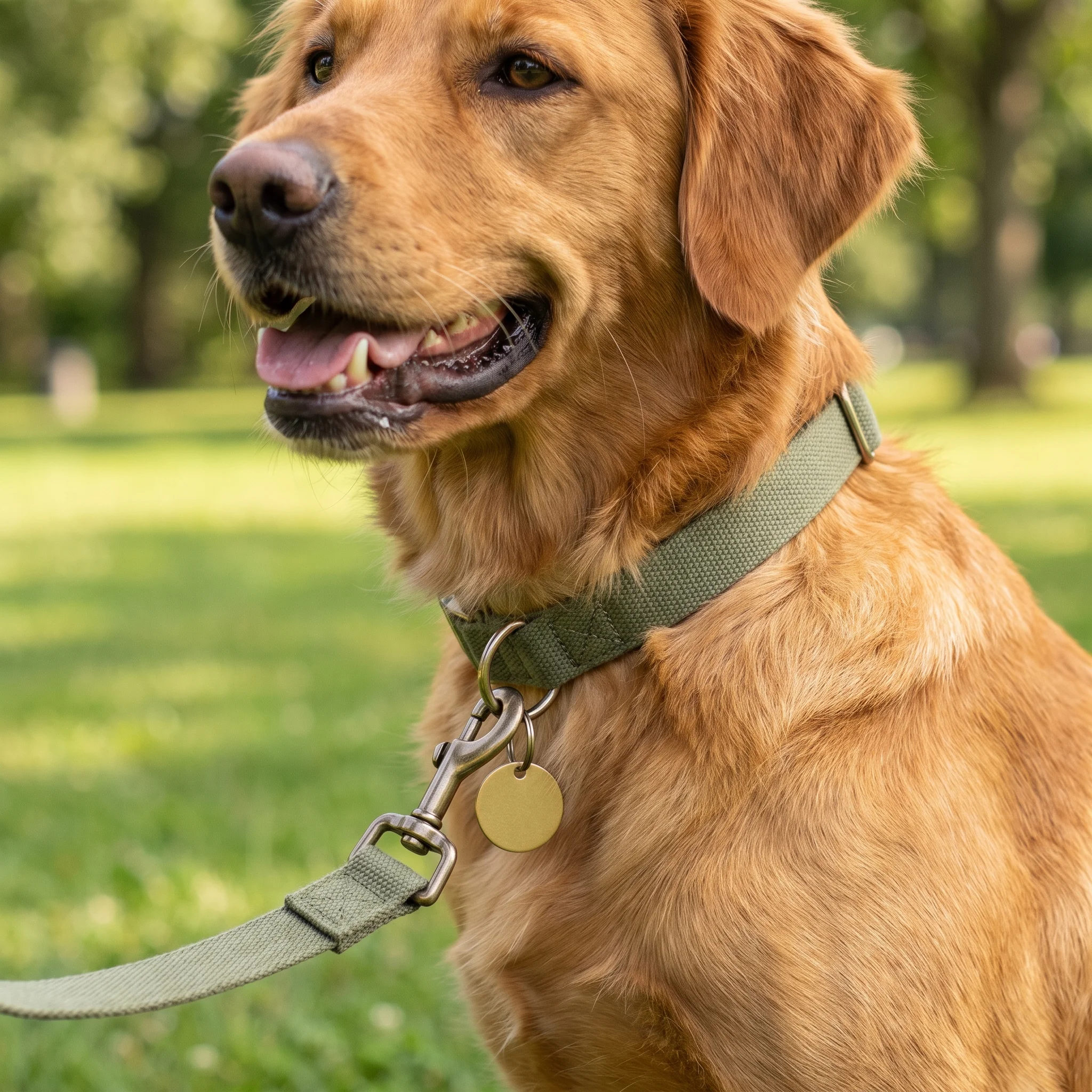 Hund mit Halsband und Leine