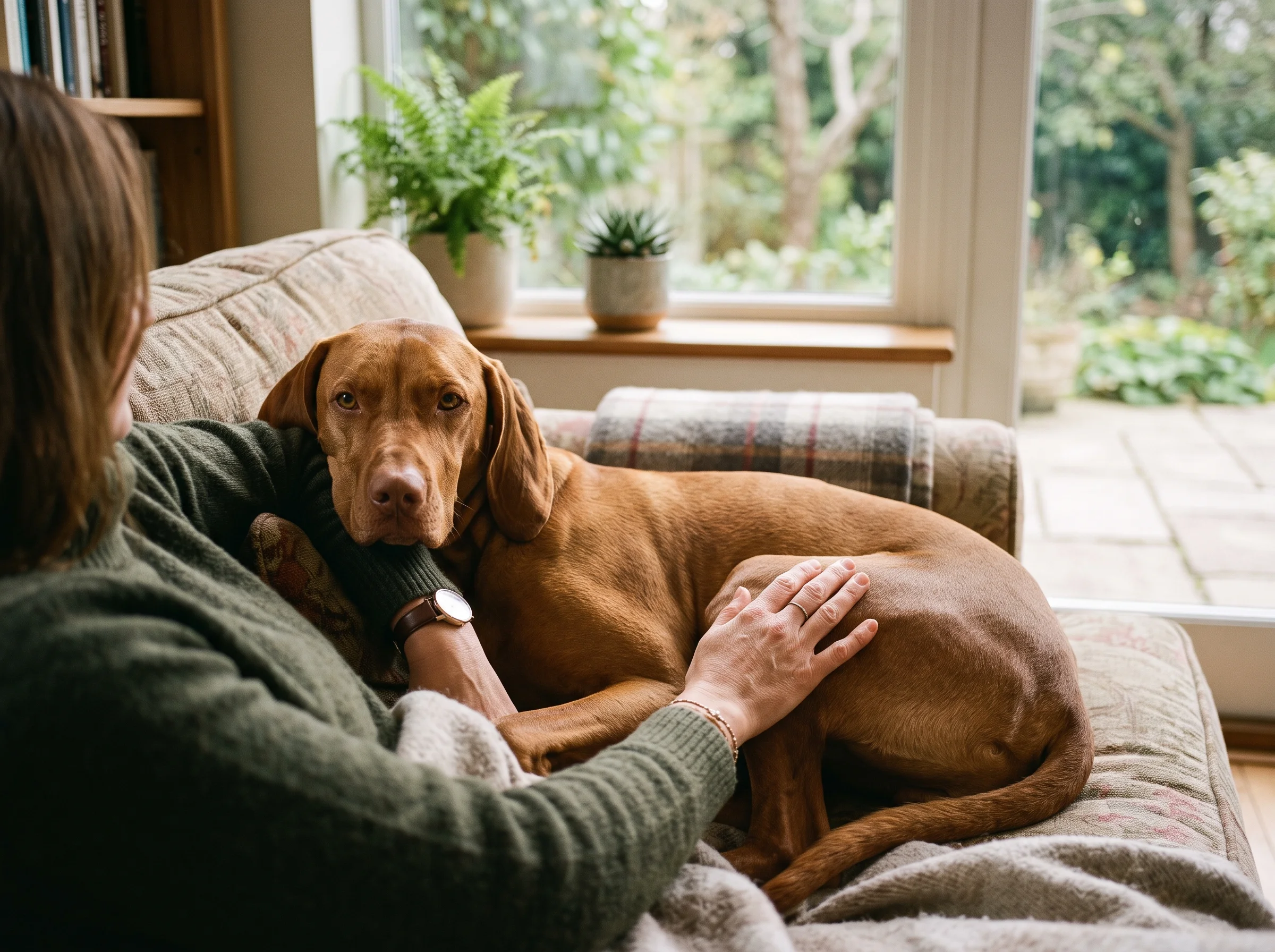 Vizsla mit Besitzer
