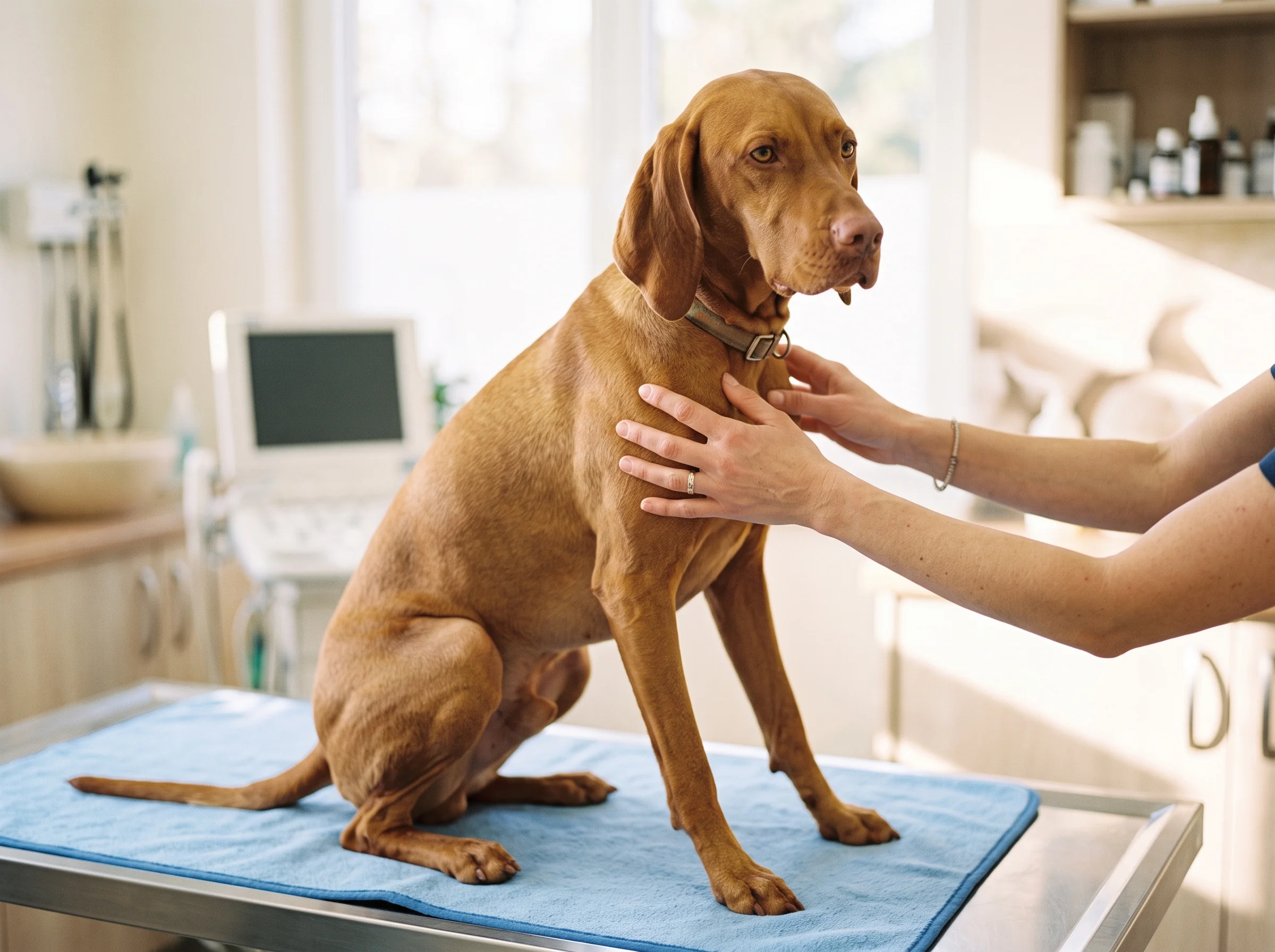 Vizsla bei tierärztlicher Untersuchung