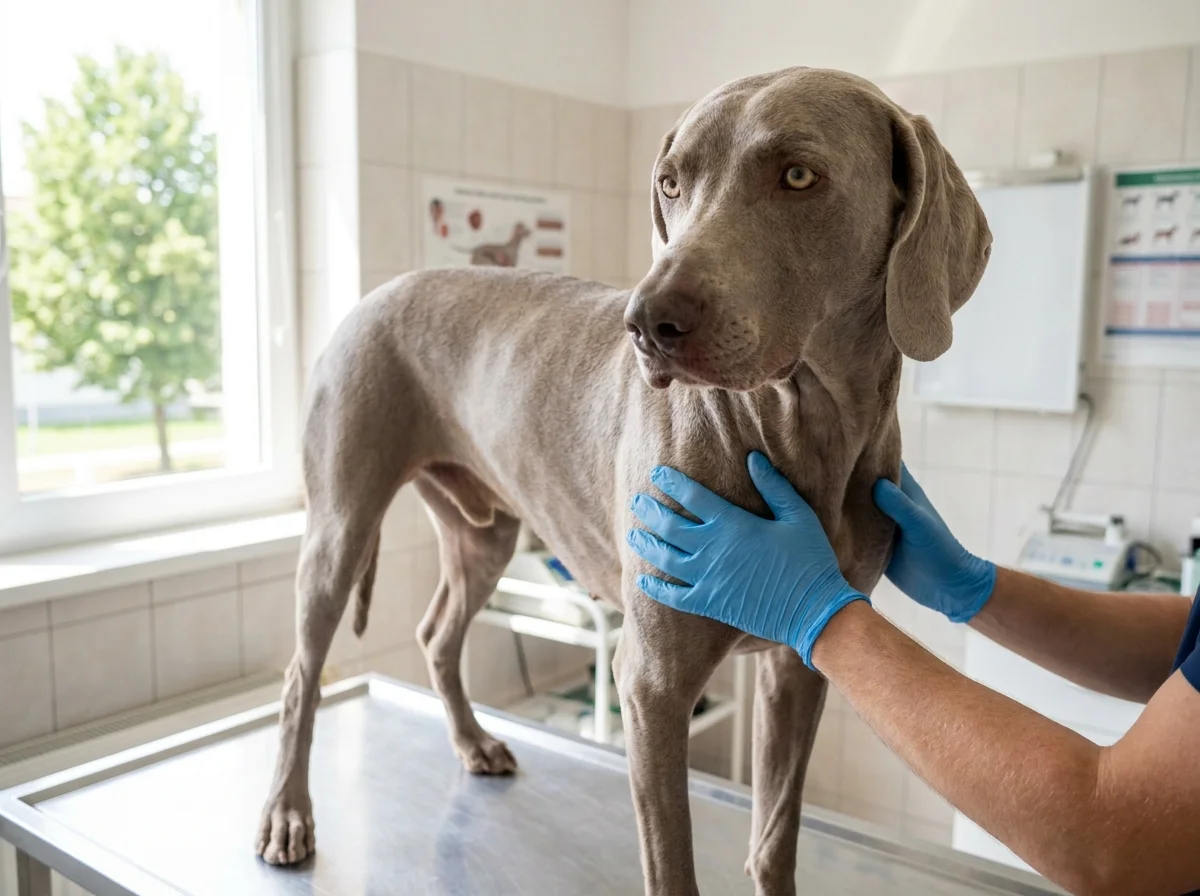 Weimaraner bei tierärztlicher Untersuchung