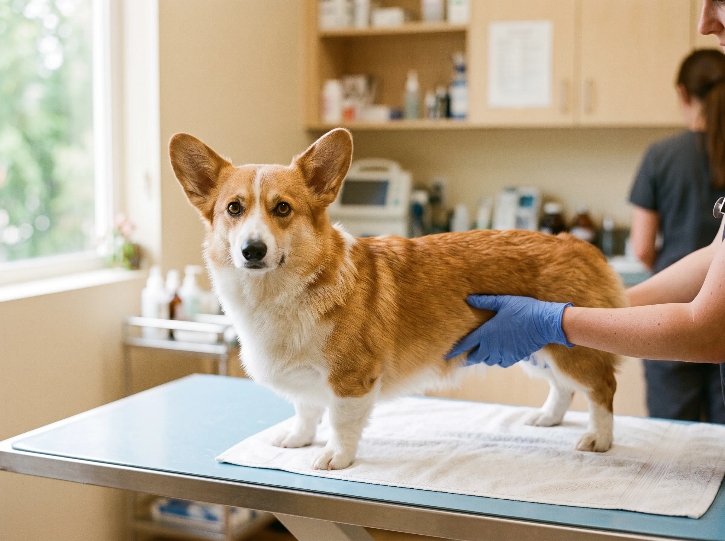 Welsh Corgi (Pembroke) bei tierärztlicher Untersuchung