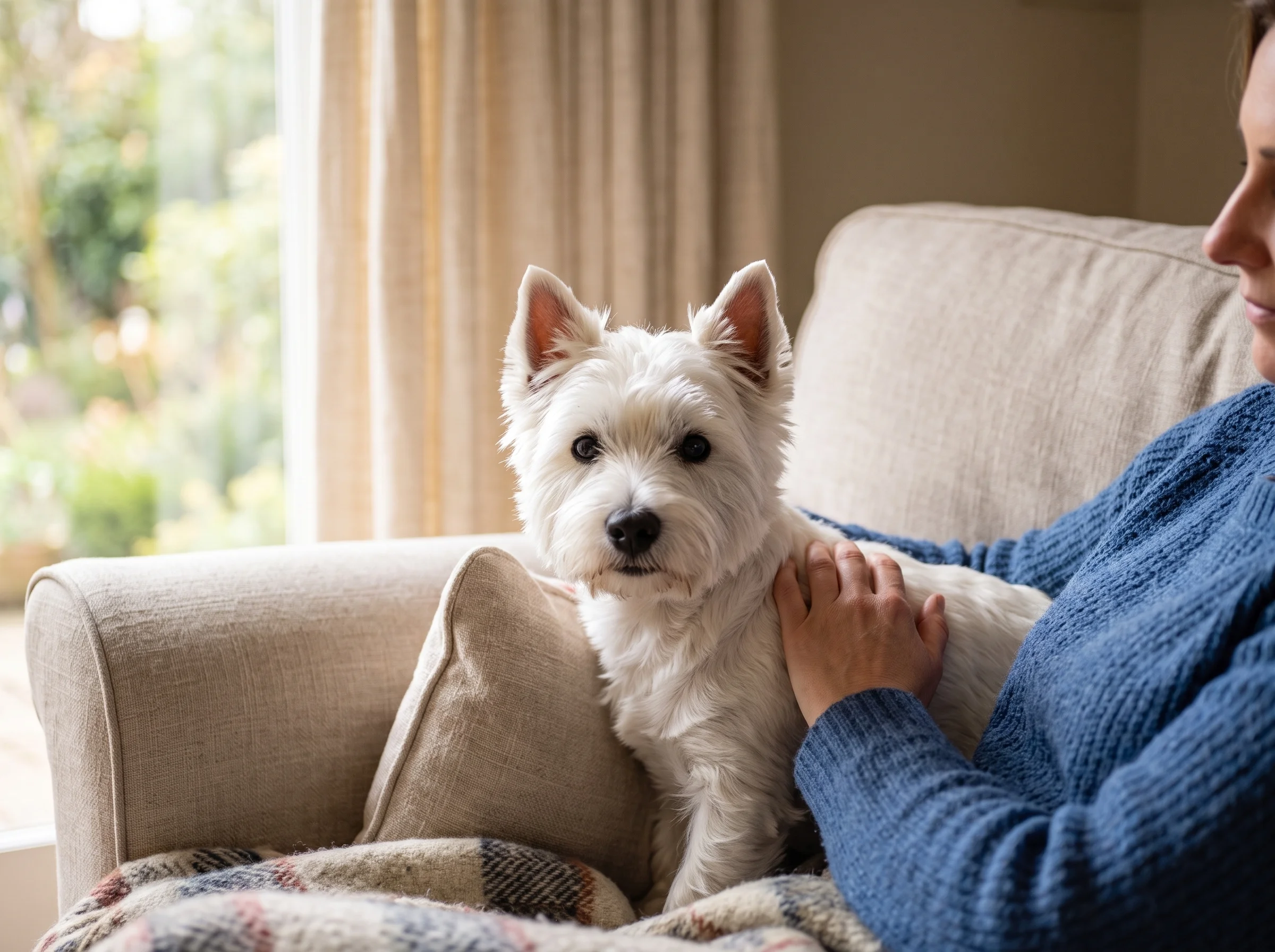 West Highland White Terrier mit Besitzer