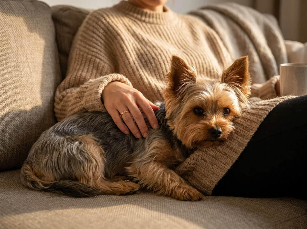 Yorkshire Terrier mit Besitzer