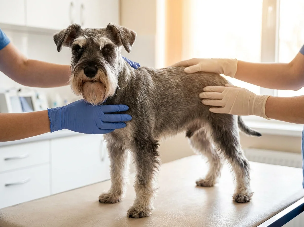 Zwergschnauzer bei tierärztlicher Untersuchung