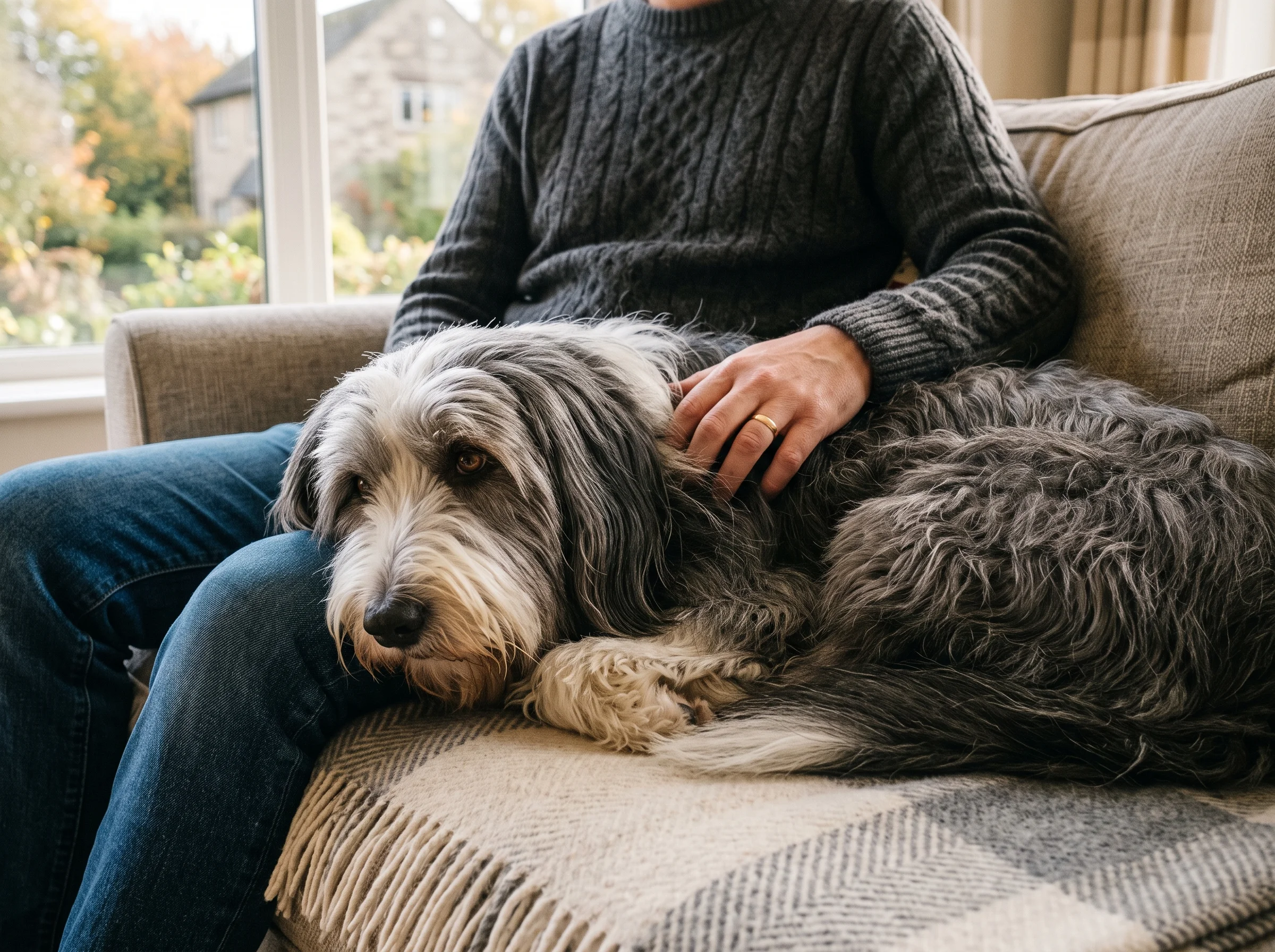 Bearded Collie mit Besitzer