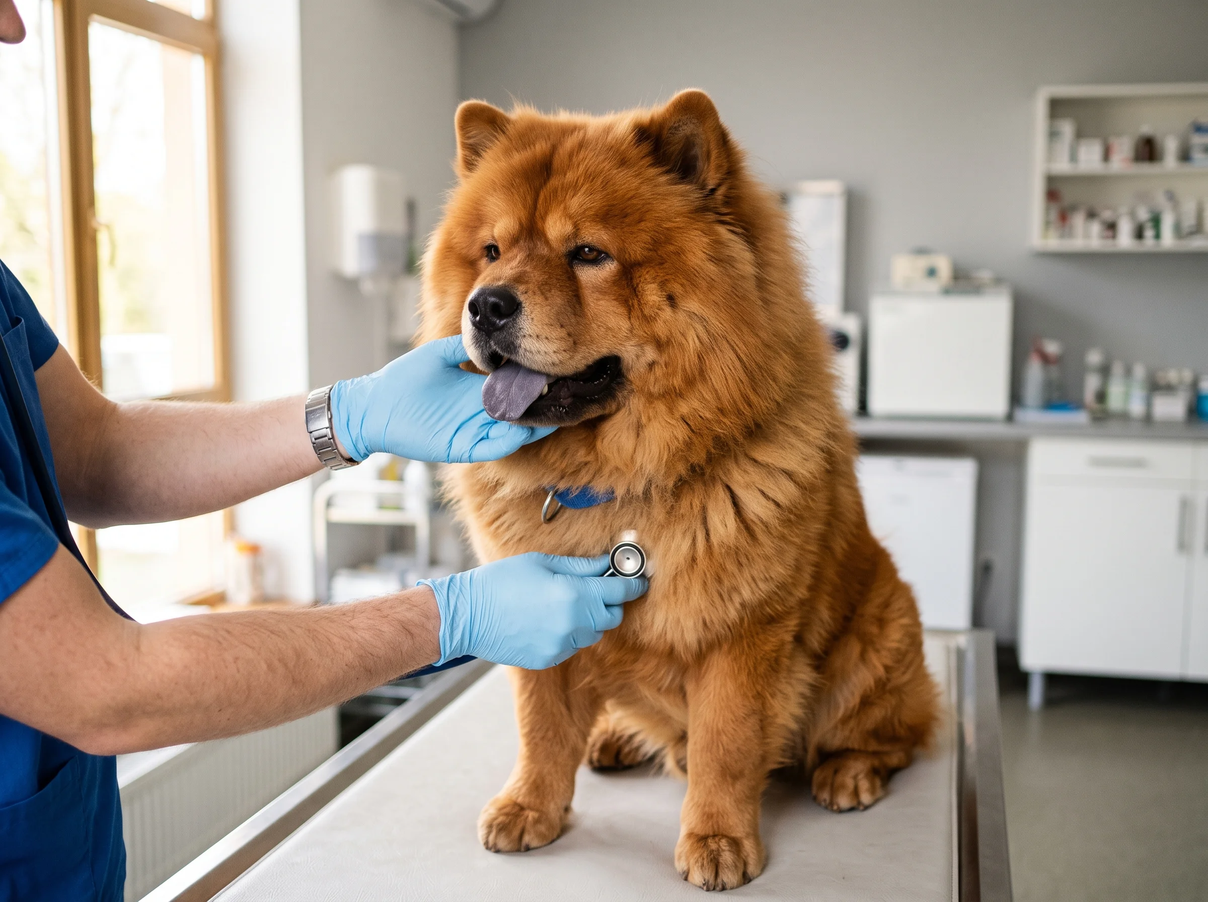 Chow Chow bei tierärztlicher Untersuchung