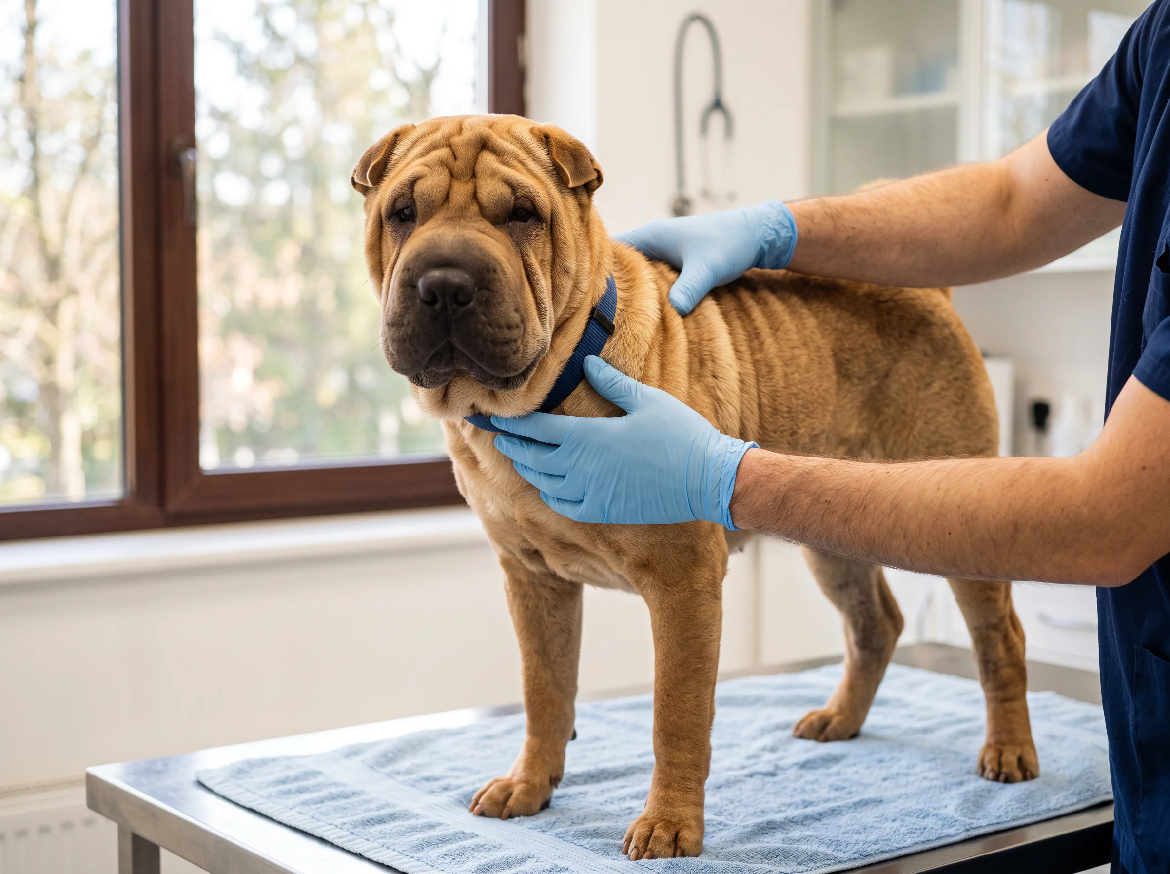 Shar Pei bei tierärztlicher Untersuchung